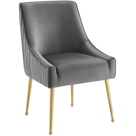 Maklaine 19" Pleated Back Performance Velvet Dining Chair in Gray