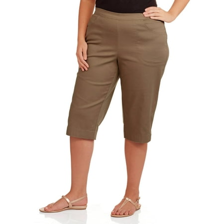 Just My Size Women's Plus Size Pull On 17in Stretch Capris with 2 ...