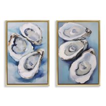 Stupell Industries Oysters on the Half Shell Nautical & Beach Painting Gold Floater Framed Canvas Art Print Wall Art, 21 x 31, Set of 2
