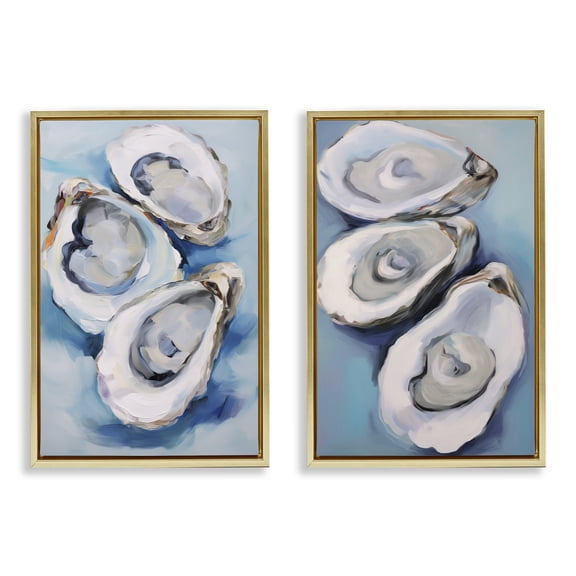 Stupell Industries Oysters on the Half Shell Nautical & Beach Painting Gold Floater Framed Canvas Art Print Wall Art, 21 x 31, Set of 2