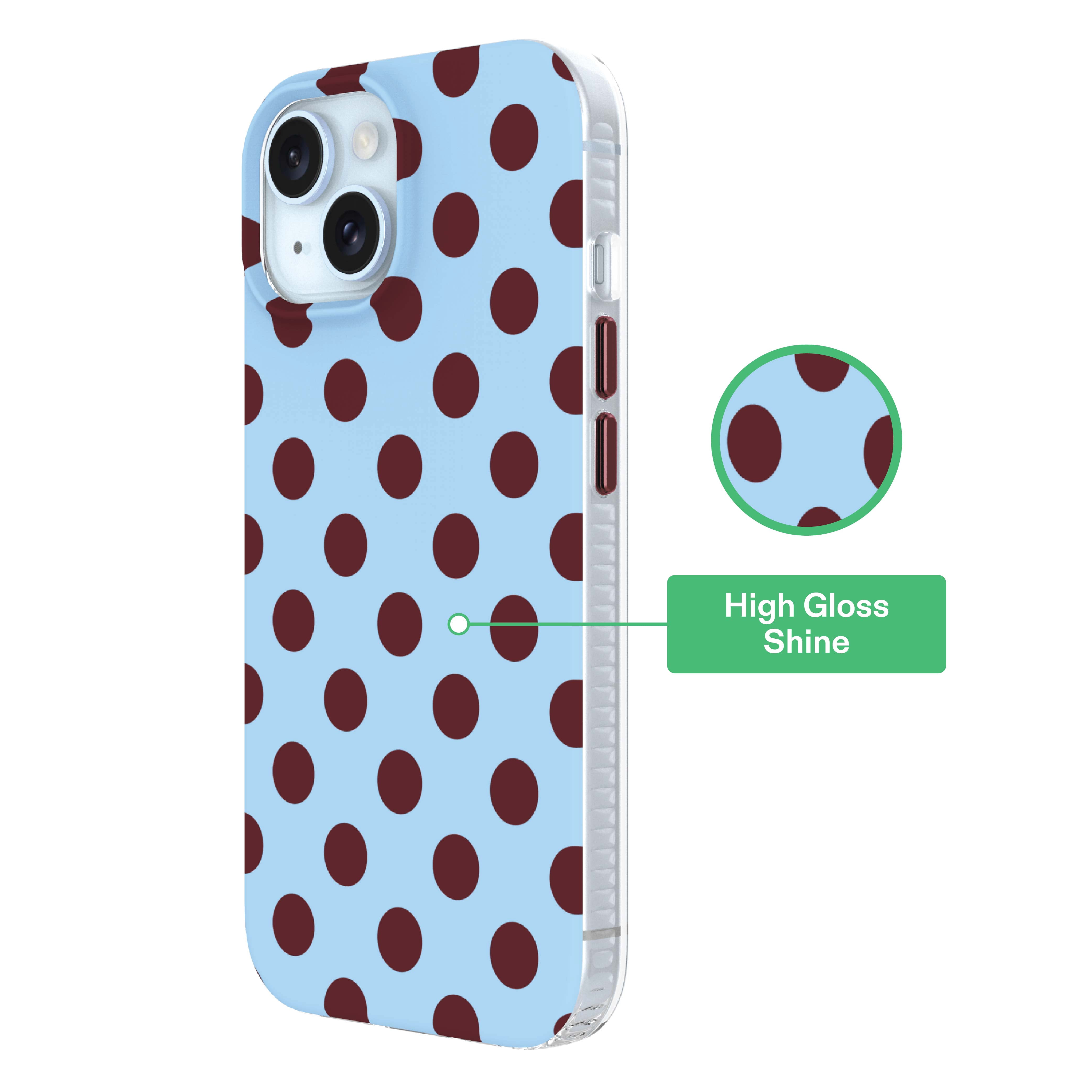 onn Phone Case for iPhone 17e / 16e / 15 / 14 / 13, MagSafe Compatible - Blue and Burgundy Polka Dot