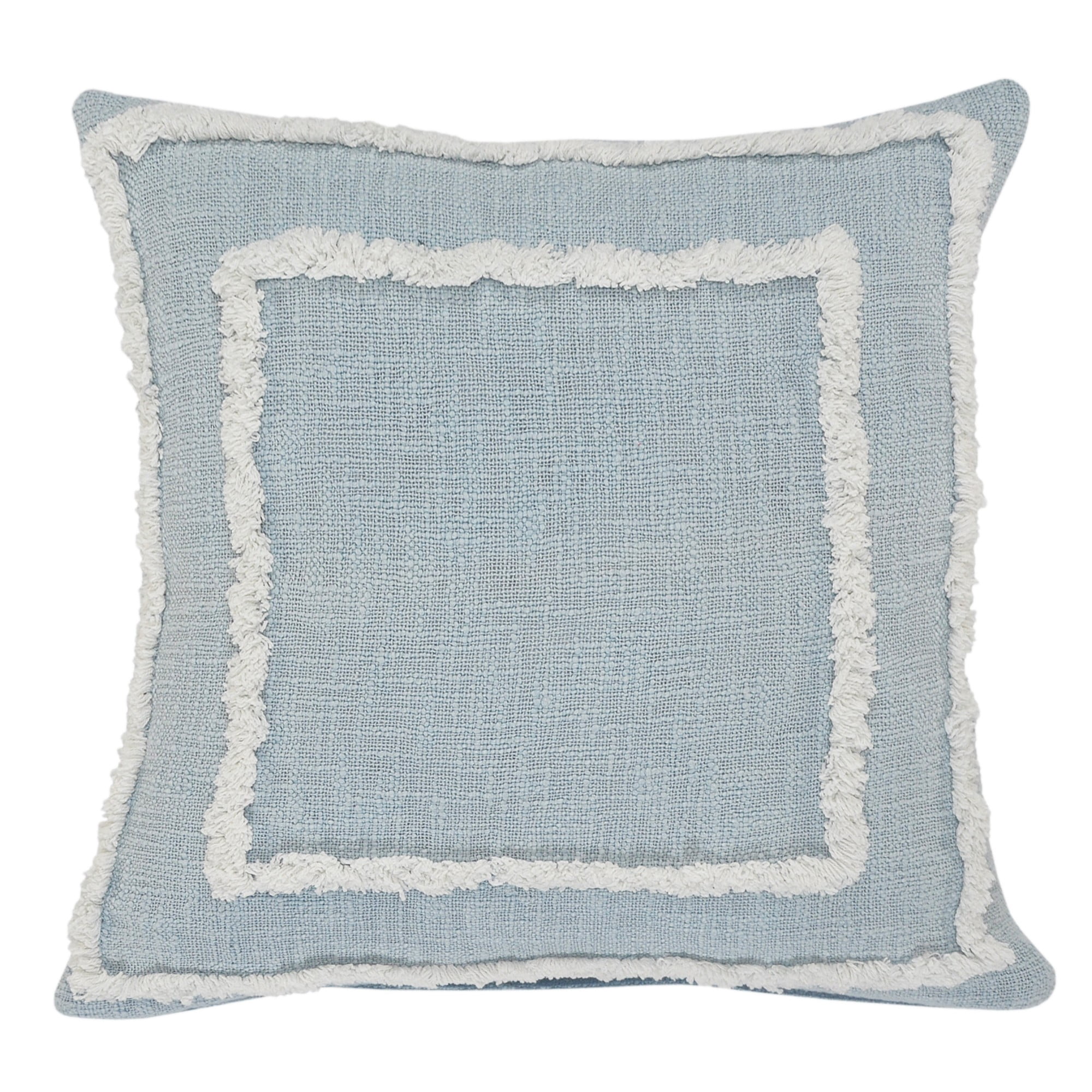 Laddha Home Designs Geometric Bordered Loomed Square Cotton Throw Pillow Cover - 20" - Sky Blue and