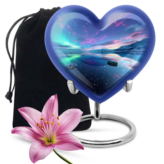 KARYLIZ Aurora Borealis Human Urns For Ashes - Large Urns For Human Ashes Adult Man - Heart Shaped Urn - Cremation Urn For Ashes For Women - Decorative Urn For Human Ashes - Memorial Urns For Ashes