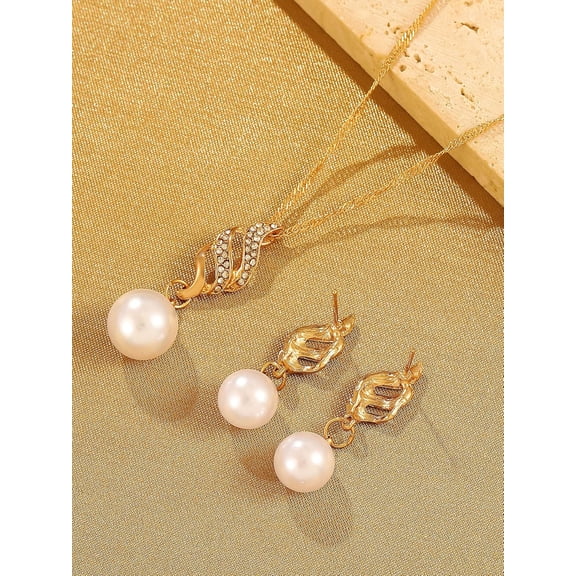 1 Set Simulated Pearl Jewelry Set for Bride Bridesmaid Dress Up Party Festival Elegant Jewelry Gifts 450mm