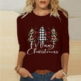 thumbnail image 2 of JURANMO Christmas Shirts for Women Novelty Xmas Trees Graphic 3/4 Sleeve Tops Casual Letter Print Crewneck Blouse Wine S Today's Sales, 2 of 5