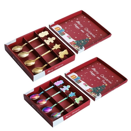 

Christmas Soup Spoon | Stainless Steel Coffee Spoons Christmas Stirring Spoon | Set of 4 Colorful/Gold Christmas Tableware Demitasse Espresso Spoons Iced Tea Table Spoon Set