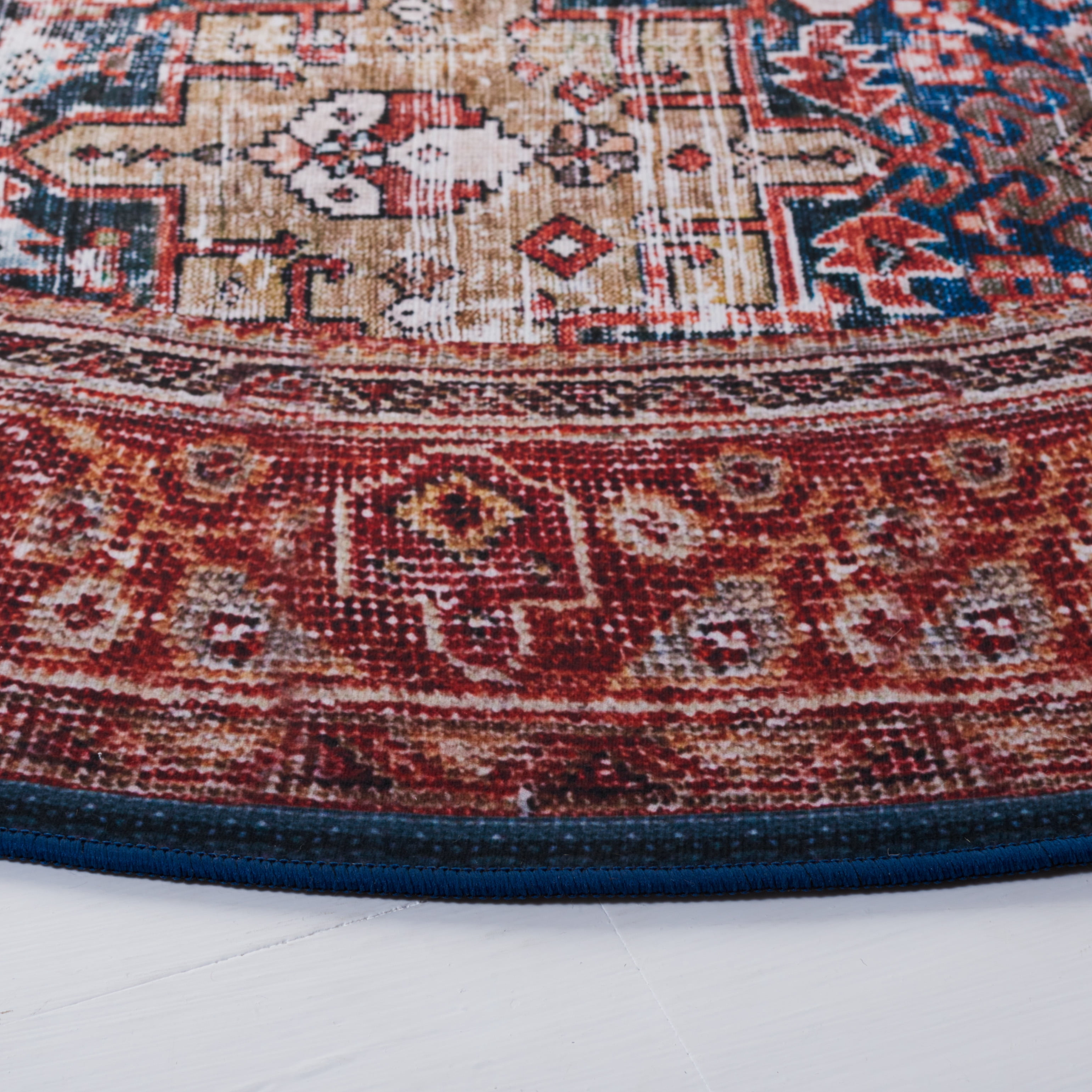 Safavieh Tucson Bronagh Oriental Machine Washable Area Rug, Navy/Rust, 4' x 4' Round