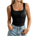 thumbnail image 5 of Women Undershirt Baeitkot Women's Fashion Solid Color Round Neck Built-In Chest Pad No Sleeve Sports Top, 5 of 7