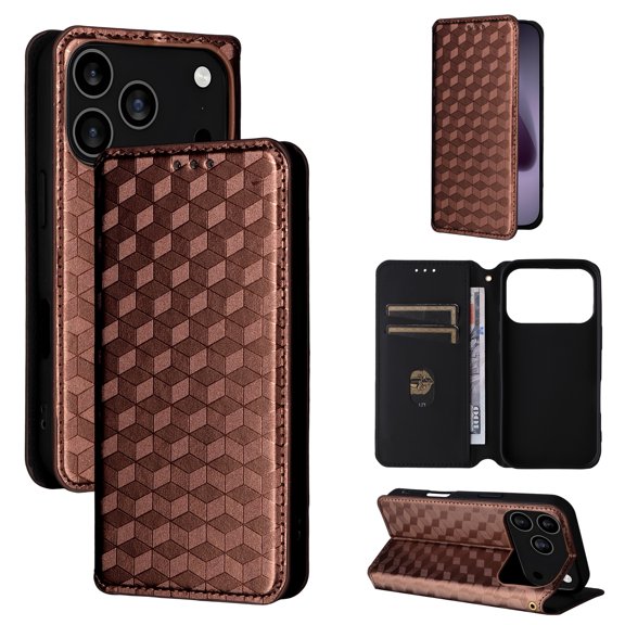 Allytechgroup for iPhone 17 Wallet Case, Premium PU Leather ID Cards Slots Holder Shockproof Flip Cover Stand Anti-Scratch Slim Lightweight Phone Case for iPhone 17, Brown