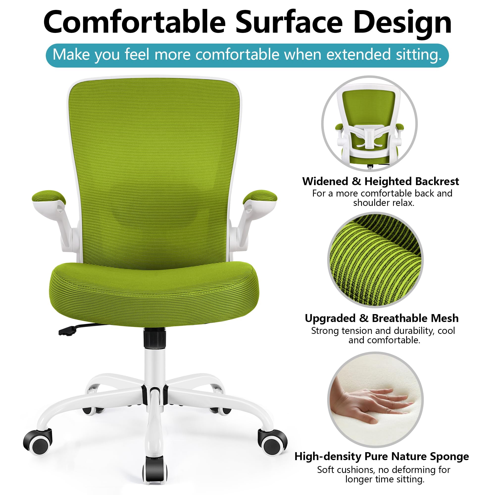 Office Chair, Ergonomic Desk Chair Breathable Mesh Chairs Adjustable High Back Lumbar Support Flip-up Armrests, Executive Rolling Swivel Comfy Computer Chairs Home Office Black