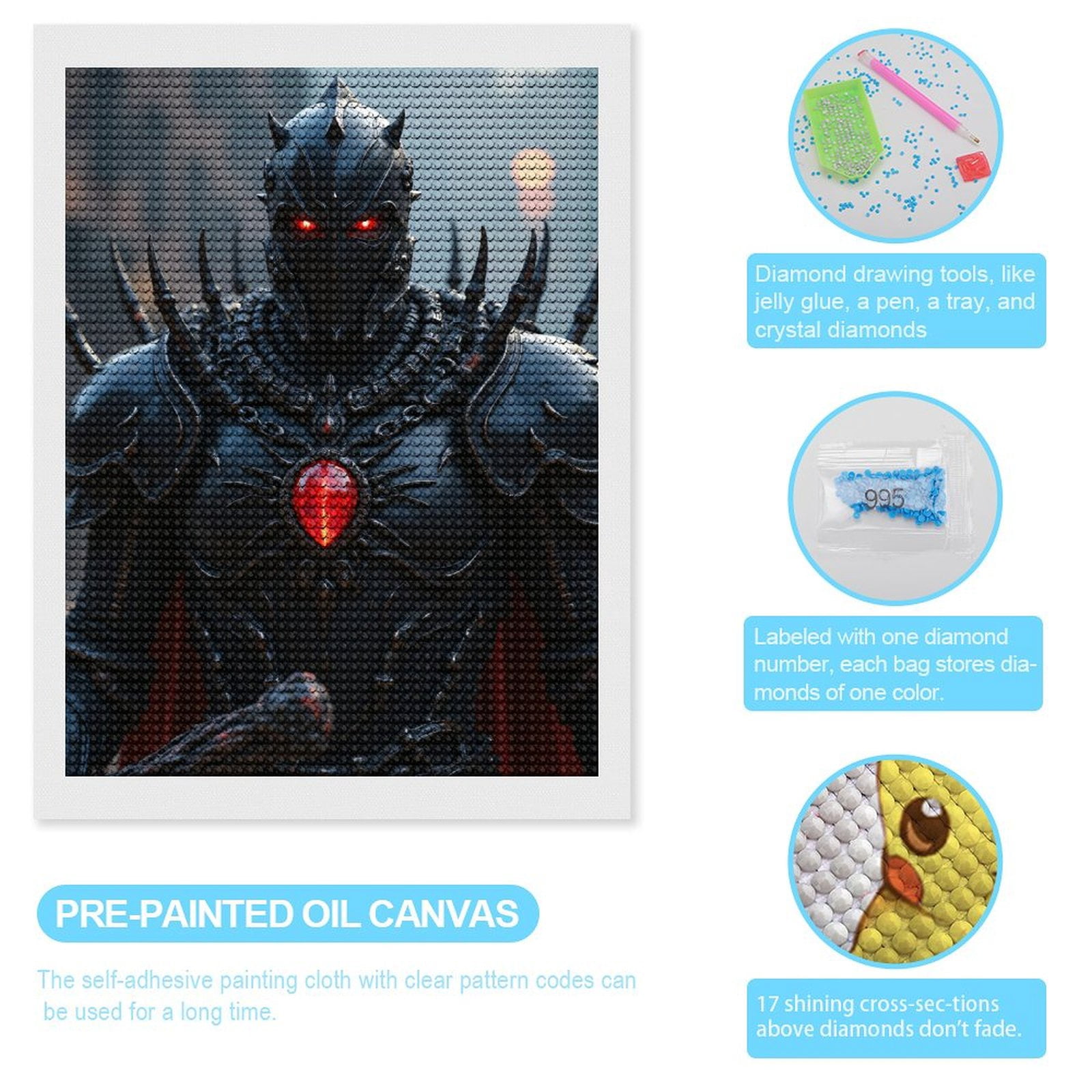 Diamond Art Kits for Adults - Warrior Armor Red Gem Eyes 5d Diamond Painting for Adults, Diamond Art for Adults Beginners, Frameless Diamond Painting Kits for Adults for Home Wall Decor