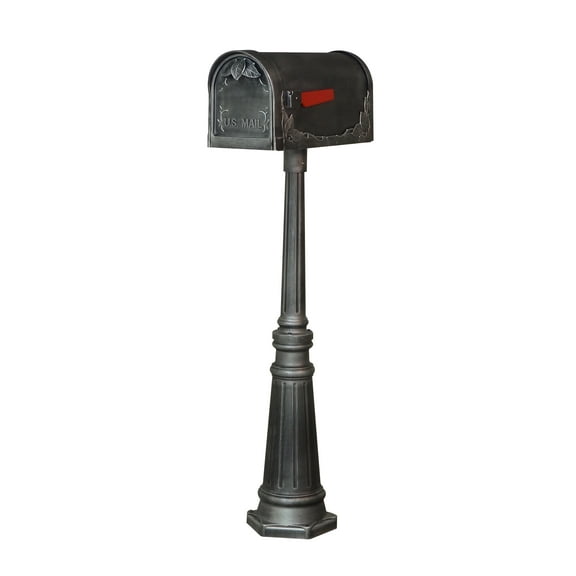 Special Lite Products SCF1003-SPK591-SW-LB998 Floral Curbside Mailbox, Locking Insert & Tacoma Mailbox Post - Swedish Silver
