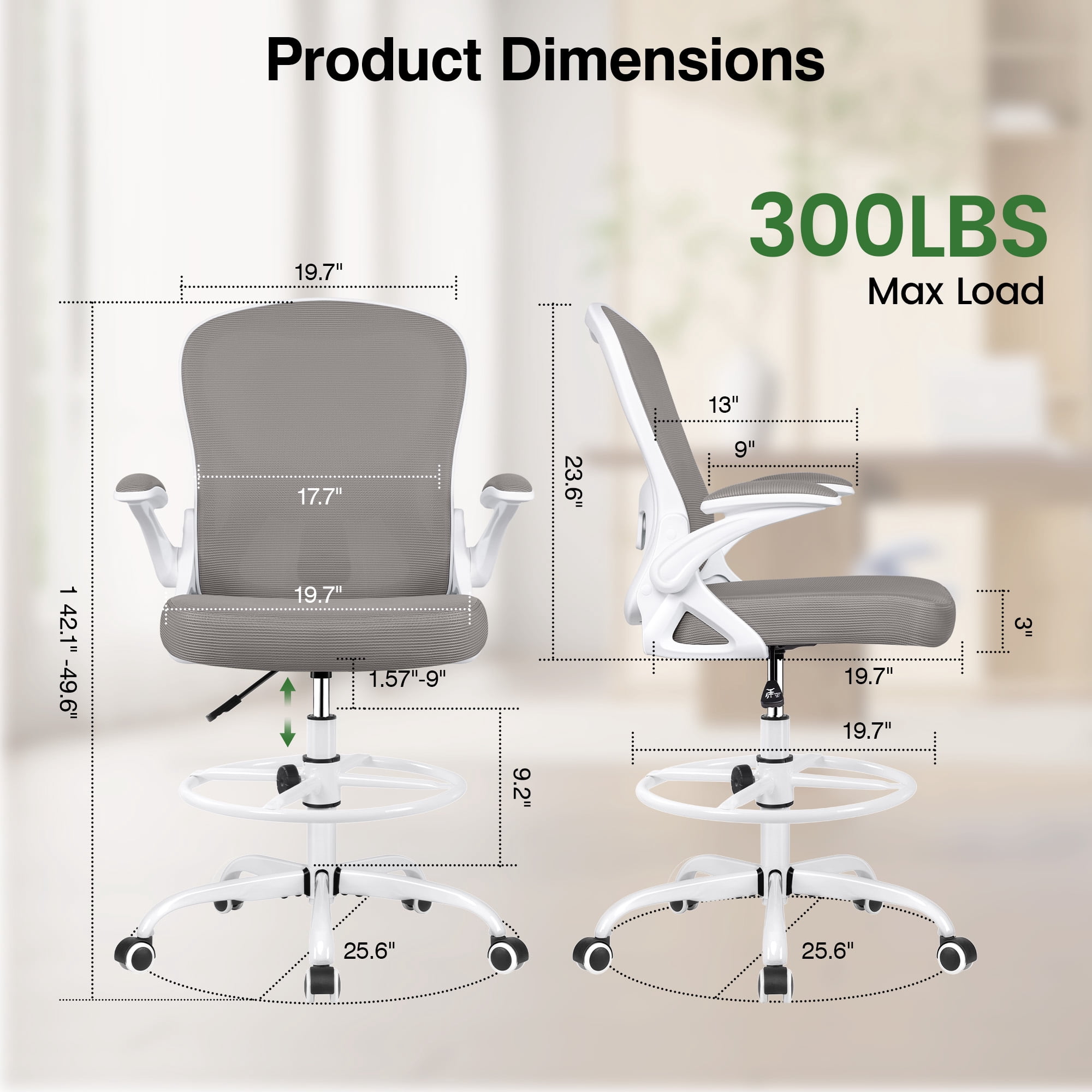ATHOPE Ergonomic Office Chair, Mesh Desk Chair with Lumbar Support, Tall Office Chair with Flip-Up Armrests and Footrest Ring, Adjustable Computer Chair for Standing Desk Home Office, Gray