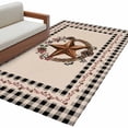 thumbnail image 2 of 3x5 Washable Area Rug, Vintage Country Non-Slip Rectangle Rug for Living Room Bedroom, Star Wreath Farmhouse Black Buffalo Plaid Indoor Low Pile Floor Mat for Home Decor, 2 of 9