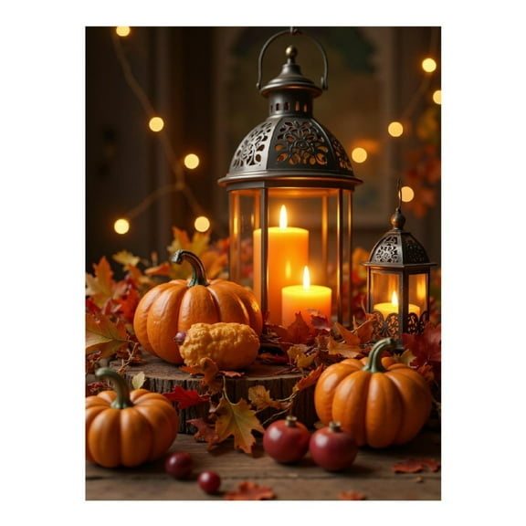 Diamond Art Kit for Adults, Autumn Lanterns Candlelight Pumpkins Diamond Painting for Adults Beginners, 5D DIY Diamond Art Painting Kits, Colorful Diamond Painting Craft for Home Decor 12x16