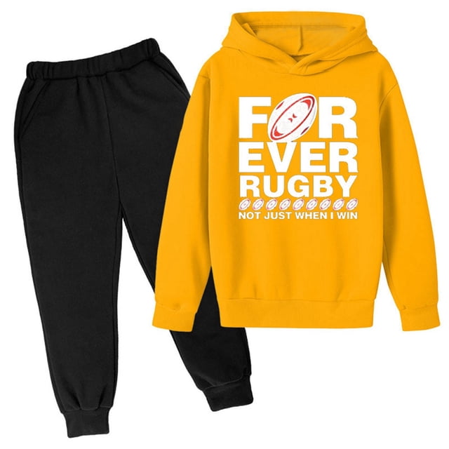 Hiiyo Tenues pour Garçons Tout-Petits Rugby Imprimé Lettres Sweat à Capuche Manches Longues Pantalons de Survêtement