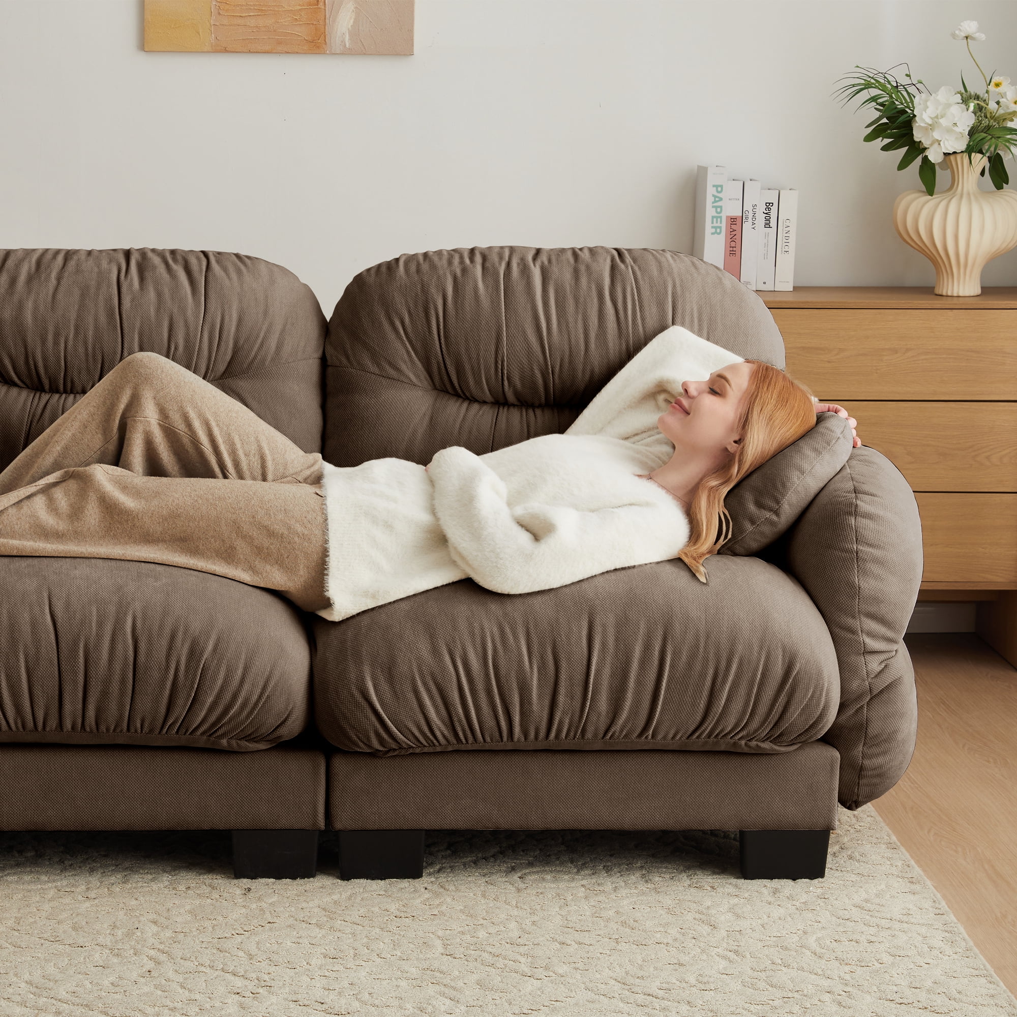 150" 4 Seater Sectional Couch Cozy Chenille Modular Sofa with Ottoman and 2 Throw Pillows