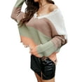 thumbnail image 4 of Xuanfei Women Striped Colorblock Deep V Neck Long Sleeve Fringed Ripped Crop Sweater, 4 of 7