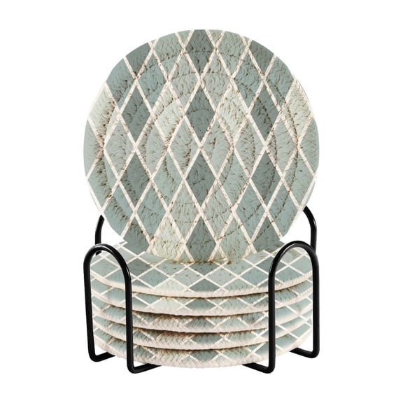 Bluish White Block Coasters with Holder for Coffee Table 6 Pcs Drink Coaster Sets Absorbent for Home Decor 4 inch