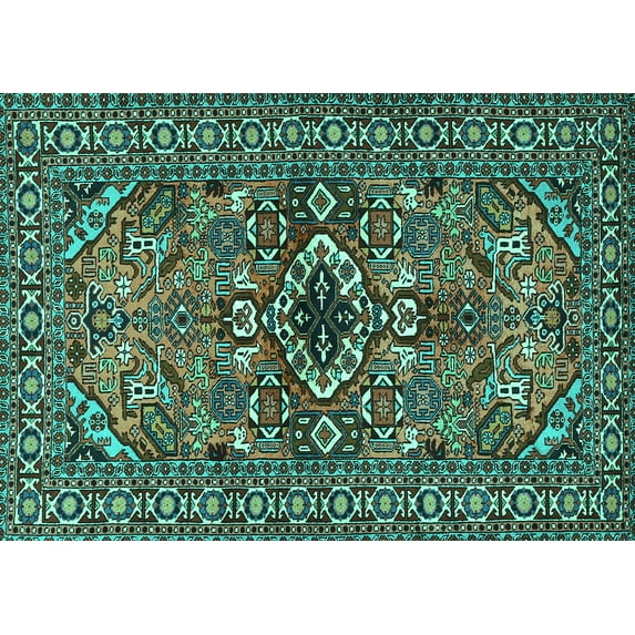 Ahgly Company Indoor Rectangle Persian Turquoise Blue Traditional Area Rugs, 2' x 3'