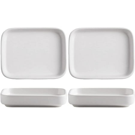 

PIKADINGNIS 4pcs Matte Porcelain Snack Plate 4-Inch Rectangular Appetizer Plate Sauce Plate