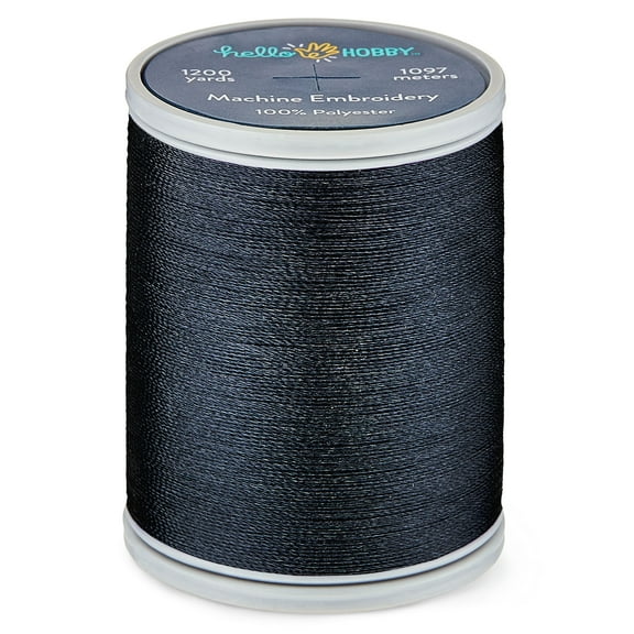 Hello Hobby Dark Gray 100% Polyester Machine Embroidery Thread, 40 WT, 1200 Yards