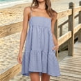 thumbnail image 2 of Miluxas Women's Striped Spaghetti Strap Tiered Mini Dress Square Neck Ruffle Hem Casual Swing Dress with Pockets Summer Beach Vacation Outfits Navy, 2 of 6