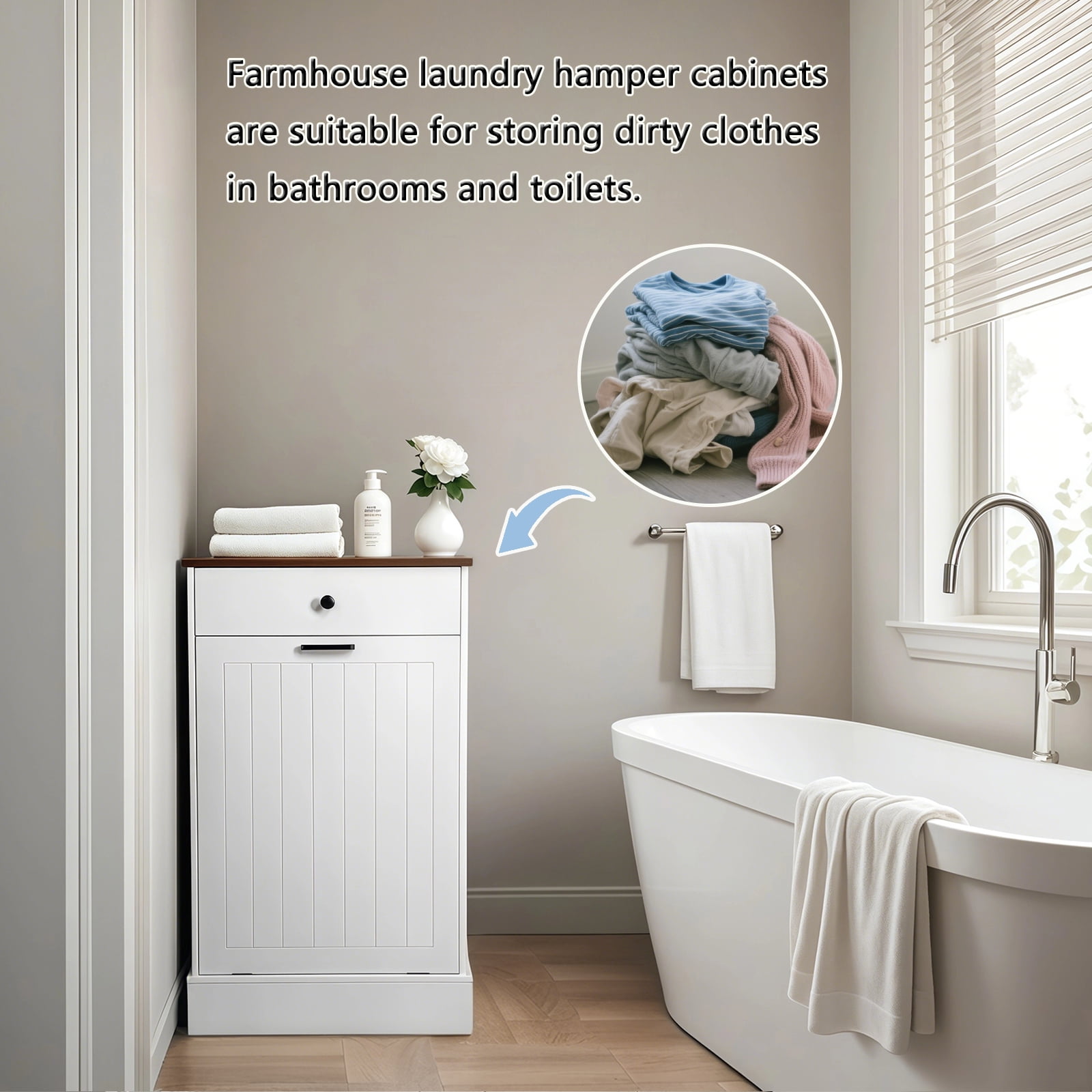 TrumanPick Single Tilt Out Trash Can Cabinet, 10 Gallon Hidden Garbage Bin Holder with Drawer, Free Standing Wooden Laundry Hamper, White Farmhouse Kitchen Trash Can