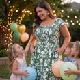 thumbnail image 2 of GRACE & GRANDEUR Women's Plus Size Dresses Square Neck Short Sleeve Smocked Flowy Summer Midi Dress Green 4X, 2 of 8