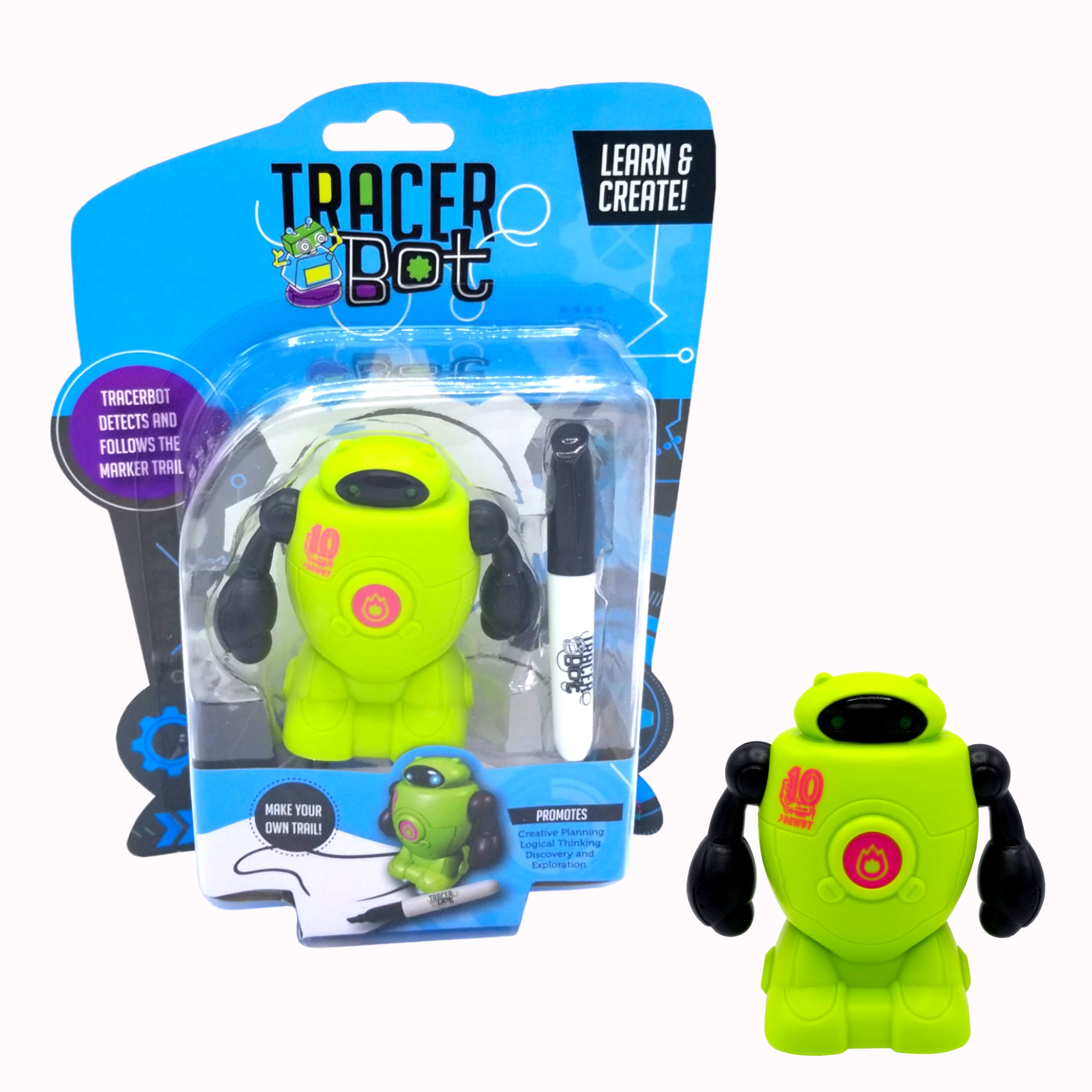 MUKIKIM Tracerbot - Green – Mini Inductive Robot That Follows The Black Line You Draw. Fun, Educational, & Interactive Stem Toy with Limitless Ways to Play! Promotes Logic & Creativity Training