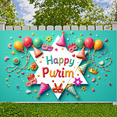 thumbnail image 6 of Colorful Happy Purim Banner Festive Purim Display Mask Design Party Hat Decor Festive Backdrop for Jewish Holiday Purim Celebration Indoor Party, 6 of 9