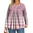 thumbnail image 5 of Xyxonk Oversized Tshirts for Women Long Sleeve Shirt Pleated Crew Neck Loose Fit Blouses Winter Business Vintage Floral Print Outfits Pink 1X-5X, 5 of 5