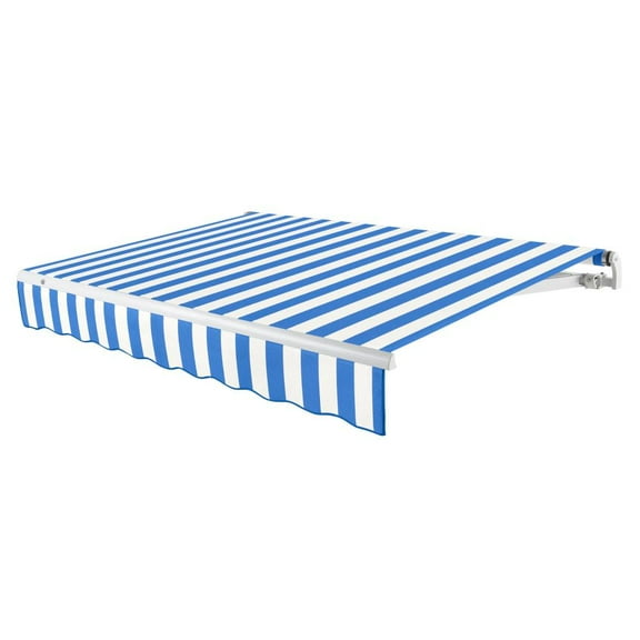 Awntech 10' x 8' Maui Left Motorized Patio Retractable Awning, Bright Blue/White Stripe