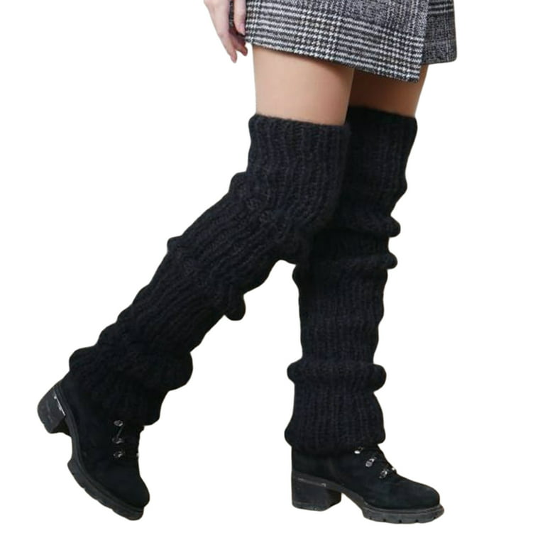 Women Juniors Knitted Leg Warmers 90s Vintage Ribbed Crochet Knee High Long  Boot Socks Girls Gothic Knit Stockings Streetwear