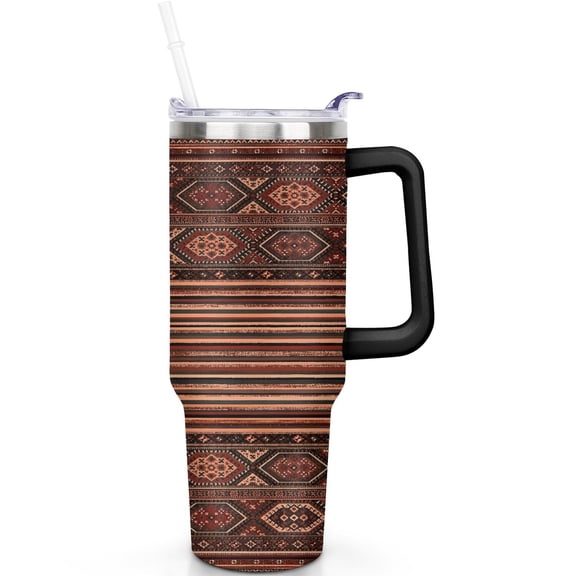 40oz Boho Tumbler with Straw | Handle | 40 oz Bohemia Theme Tumbler with Spill Proof Lid | Double Insulated Travel Coffee Cup | Boho Gifts for Men Women