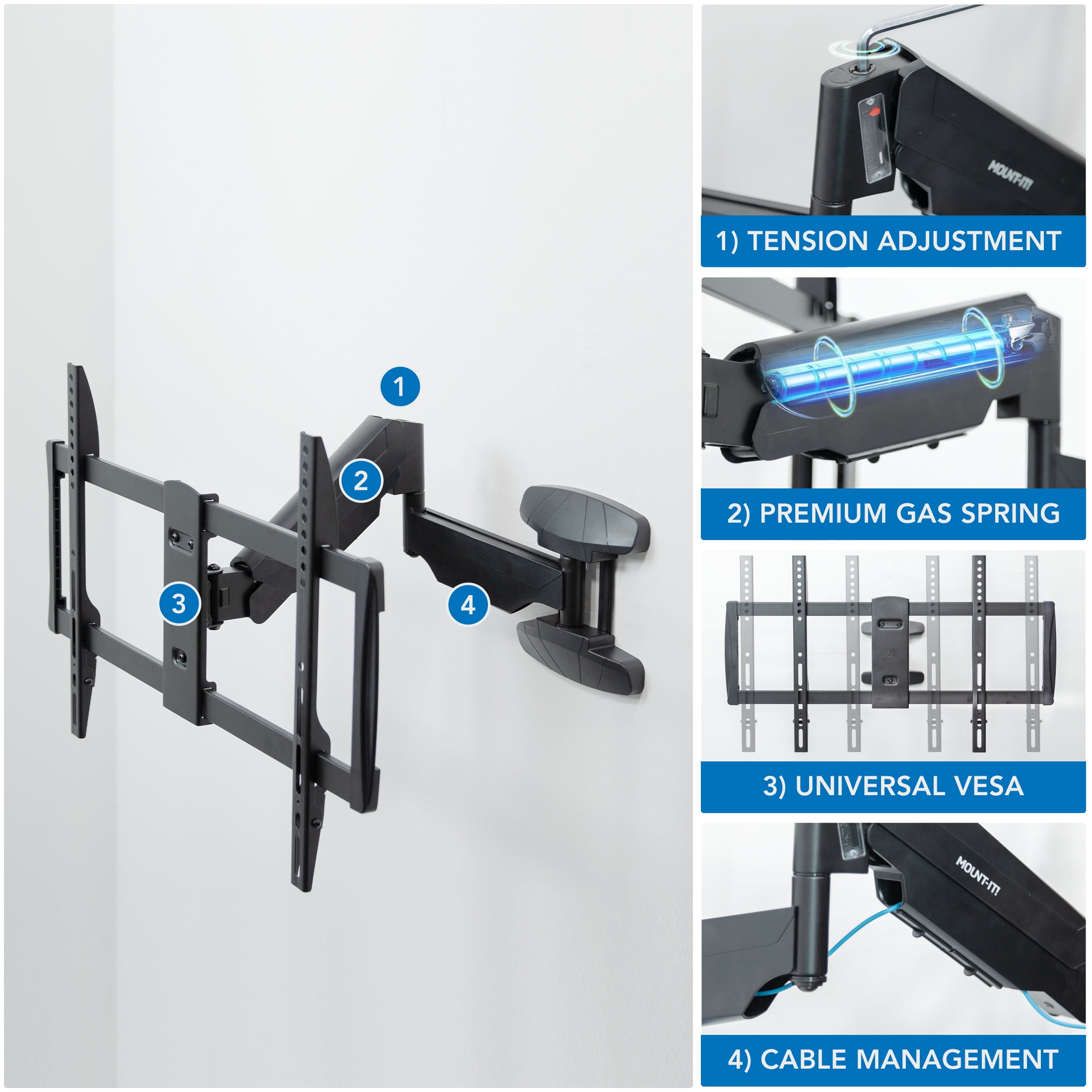 Mount-It! Pull Down TV Mount, Drop Down Wall Mount with Gas Spring Arm, Height-Adjustable TV Mount for 37-80 Inch TVs, Full Motion Swivel Tilt Bracket for Fireplace, Fits VESA 600x400, Up to 88 lbs