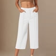thumbnail image 2 of FRSASU Women's Pants Casual Solid Color Button Elastic Waist Fashion Loose Cropped Pants with Pockets White, 2 of 6
