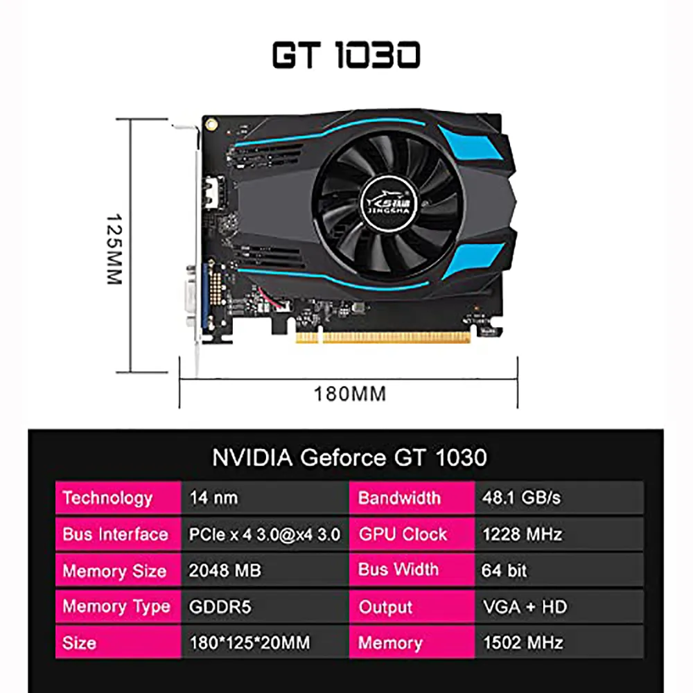 GT 1030 GDDR5 2GB 64 Bit PCI Express 3.0 x 16 VGA HDMI Output Graphics Card, Gaming Video Card