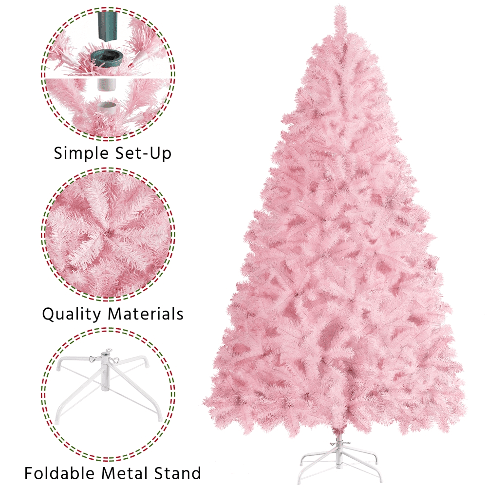 Alden Design 6FT Hinged Fir Artificial Christmas Tree with Foldable Stand, Pink