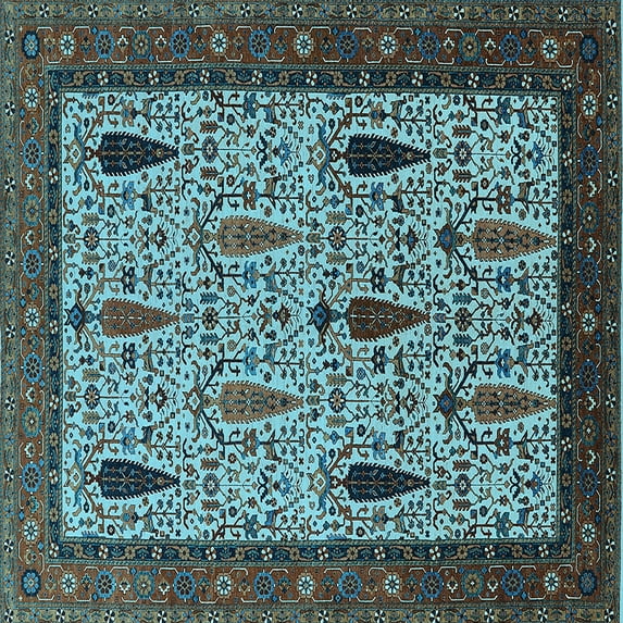 Ahgly Company Indoor Square Oriental Light Blue Industrial Area Rugs, 3' Square