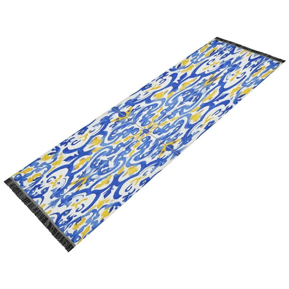 Vintage Modern Runner Rug,Non Slip Machine Washable 72"x23.5" Polyester Material Pet-Friendly Durable,Applicable to Entryway Rug Living Room Rug Blue and Yellow Watercolor Composition