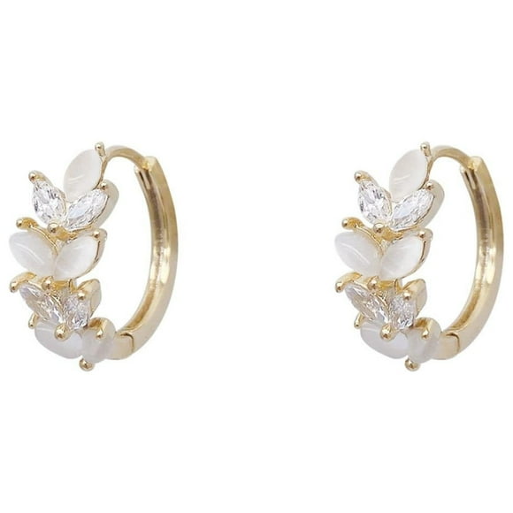 iTNHFP Small Hoop Earrings Zircon Opal Leaf Earrings Fashion Earrings Zircon Opal Leaf Earrings Fashion Earrings
