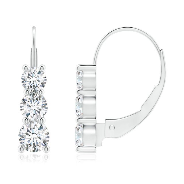 Angara Natural Diamond Earrings - Round Diamond Three Stone Leverback Earrings in Platinum for Women