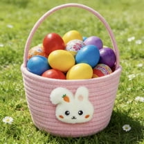 Easter Bunny Basket Empty Egg Basket With Handles, Easter Basket for Kids Woven Cotton Rope Egg Easter Baskets for Girls and Boys