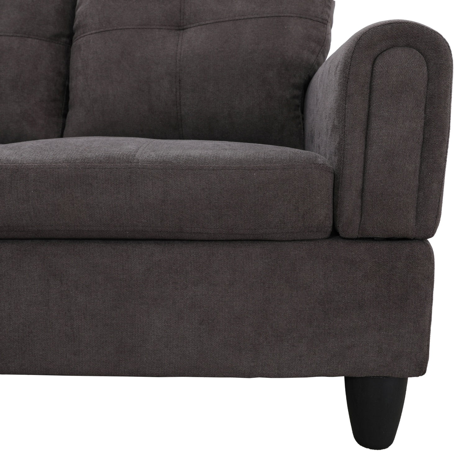 Hommoo Flannel Living Room Furniture Sets, 4-Seat Couches and Sofa Set, L Shaped Couch Set Sectional Sofa Set for Home, Apartment, Dorm, Dark Brown(No Ottoman)