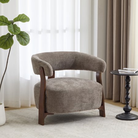 Christopher Knight Home 31.5 Modern Accent Arm Chair Upholstered Fabric with Curved Wood Legs Brown