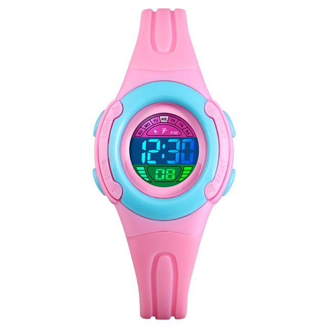 Reloj digital de plástico ABS para niños, pantalla LED de 12/24 horas, reloj de pulsera para niños con esfera redonda y resistente al agua Sweethay EL4555-05