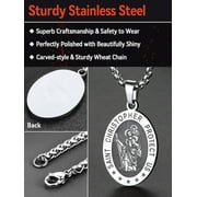 FaithHeart Saint/St. Christopher Pendant Necklace for Men Women Stainless Steel Catholic Christian Patron Oval Medal Blessings Amulet Silver Men Jewelry Gift for Boyfriend Husband Birthday