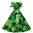 thumbnail image 4 of Girls Fancy Dress Short Sleeves Crew Neck A-Line Dress St Patricks Day Retro Vintage Green Swing Dress Four Leaf Clover Pattern Costume Dancing Dress Black 7-8 Years, 4 of 6