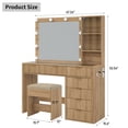 thumbnail image 4 of 47'' W Fluted Vanity Desk, Makeup Vanity With Power Oultlet, 7 Drawers Vanity With 10 LED Lights And Mirror, 3 Lighting Modes Adjustable, Glass Top, Vanity With Chair For Bedroom, Natural, 4 of 9